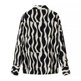 Women Tops Summer Wave Pattern Shirt Single-Breasted Mid-Length Top