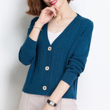 Women Knitwear Spring and Autumn Cardigan Short Loose V-neck Retro Twist Knitted Cardigan