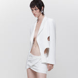 Women Dresses Sexy Waist Hollow-out Suit Top Pleated Hip Skirt Two-Piece Set (Zns0409)