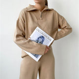 Ladies Leisure Knitwear Polo Collar Sweater Zipper and Lapel Knitwear