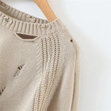Women Sweater Knitwear Knitting Suit Sexy Sling Dress Ripped Sweater Two-Piece Set