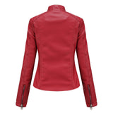 Red Leather Jacket Spring and Autumn Coat Women's Motorcycle Clothing Stand Collar Leather Jacket