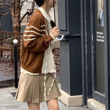 Women Knitwear Autumn and Winter Striped Sweater Loose Casual Knitted Cardigan