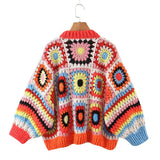 Women Sweater Knitwear Autumn and Winter Plaid Loose Knitted Cardigan Sweater