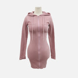Women Dresses Zipper Tight Dress Long Sleeve Casual Sports Style Short Skirt