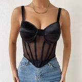 Women Party Tops Sexy Suspenders Mesh Diamond Vest