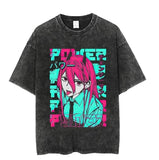 2024 Vintage Washed Tshirts Chainsaw Woman Anime T Shirt