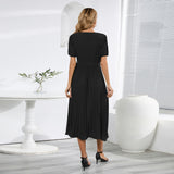 Women Date Dress Summer Puff Sleeve Dress V-neck Dress