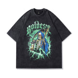 Men T Shirt Cartoon Distressed Short Sleeve T-shirt Vintage Washed Oversize Half Sleeve T-shirt