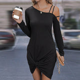 Women Dress Fall/Winter Slim Long Sleeve Sexy off Shoulder Dress