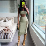 Women Dresses Summer Hollow out Cropped Tank Top Slim Skirt Suit