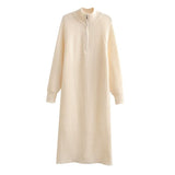 Women Sweater Knitwear Stand Collar Woolen Skirt Winter Loose Lapels Leisure Dress