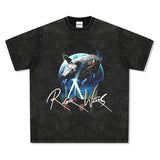 Mens Vintage Rock Band T-Shirt Vintage Pink Floyd Rock Band Old Print Short Sleeve T-Shirt Loose