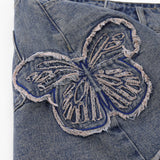 Women Skirt Patch Butterfly Embroidered Denim Skirt