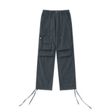 Men Sweatpants Pleated Tooling Straight-Leg Trousers Loose Casual Drawstring Ankle-Tied Wide Leg Track Pants