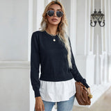 Women Knitted Sweater Autumn Knitted Stitching Shirt Sweater