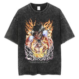 Men Washed T Shirt Black Japanese Anime Graphic Print TShirt