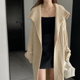 Women Cardigan Sweater Autumn Sweater Coat Lapel Loose Long Sweater W2353