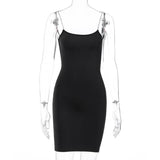 Women Dresses Sexy Slim Rhinestone Sling Dress Backless Hip Skirt (Bla0420)