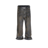 MIJKO Men Vintage Pants MIJKO micro-wide-footed trousers washed old jeans