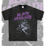 Mens Vintage Rock Band T-Shirt Washed Short Sleeve T-Shirt Crew Neck Band BLACK SABBATH Black Sabbath GOD ISDEAD