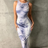 Women Dresses Autumn and Winter 3D Printed Sleeveless Slim Fit Pullover Dress (Bla0420)