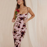 Women Dresses Sexy Sling Backless Rose Print Maxi Dress