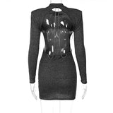 Women Dresses Autumn Sexy Backless Crew Neck Long Sleeve Narrow Dress