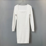 Women Dresses Spring Hemp Pattern Knitted Long Sleeve Narrow Dress