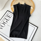 Women Sweater Knitwear Spring/Summer Knitted Camisole Lace Sleeveless T-shirt