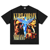 Mens Vintage Rock Band T-Shirt NIRVANA Band Kurt Cobain Print Short Sleeve T-Shirt Loose VINTAGE Wash