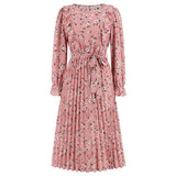 Women Date Dress Autumn and Winter Leisure Floral V-neck Long-Sleeve Dress