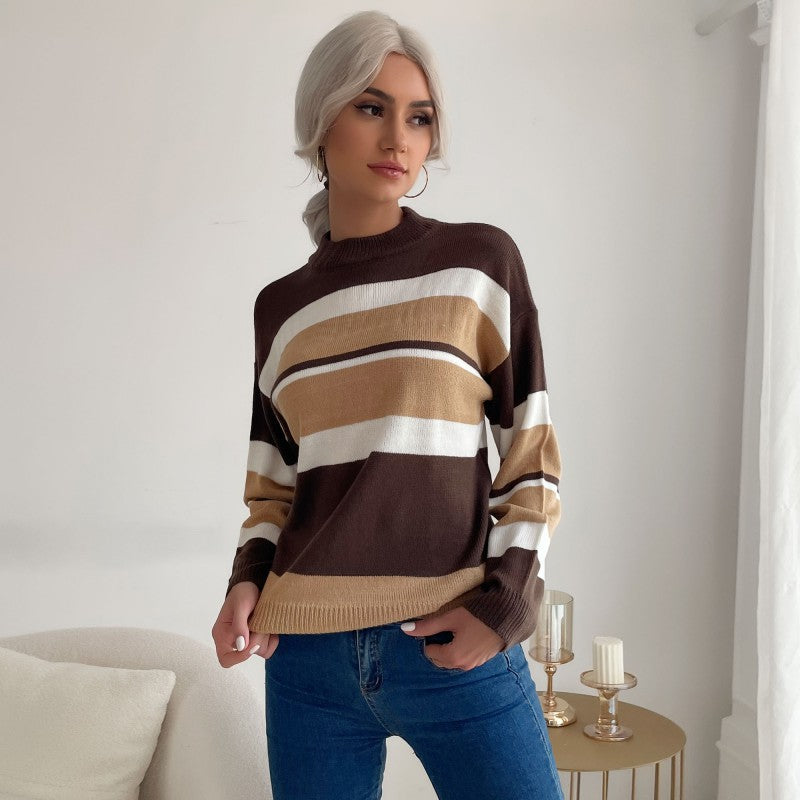 Women Knitted Sweater Autumn Long Sleeve Mock Neck Sweater