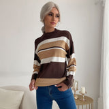 Women Knitted Sweater Autumn Long Sleeve Mock Neck Sweater