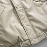 Unisex Winter Cotton Coat Stand-up Collar Cotton-Padded Clothes Vintage PU Leather Cotton-Padded Jacket