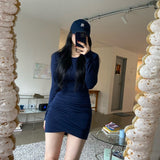 Women Dresses Autumn and Winter round Neck Slim-Fit Sexy Hip Skirt