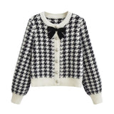 Women Sweater Knitwear Autumn and Winter Classic Style Houndstooth Imitated Mink Knitted Cardigan Short Sweater Coat
