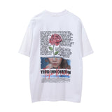 Men Vintage T-Shirt Rose Letter Print Short-Sleeve T-shirt Men's Summer Distressed Wash