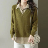 Women Knitted Pullover Spring and Autumn Loose Long-Sleeved Sweater Top