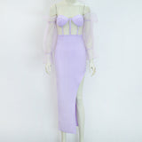 Women Evening Dress Sexy Mesh Hollow Bandage One-Piece Dress