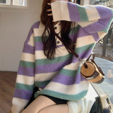 Women Knitwear Autumn and Winter Striped Polo Collar Knitwear Sweater