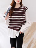 Women Knitted Pullover Autumn Striped Long-Sleeved Sweater