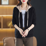 Women Knitwear Fall Winter Hooded Zip Sweater Loose Knitted Cardigan