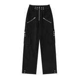 Women Sweatpants Dopamine Pink Summer Zipper Multi-Pocket Straight Casual Pants