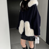 Women Cardigan Sweater Short Woolen Coat Autumn and Winter Long Sleeves Fur Collar Hooded Coat 2t7620