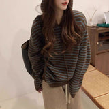 Women Knitwear Autumn and Winter Striped Hooded Sweater Sweater