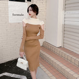 Women Maxi Dress Spring and Autumn Knitted Slit Long Dress Stand Collar Sexy Dress
