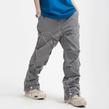 Men Sweatpants Multi-Level Pleats Loose Casual Trousers