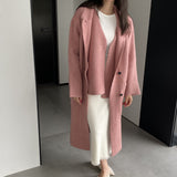 Women Cardigan Sweater Autumn and Winter Woolen Coat Two-Piece Vest Set Double Breasted Turn-down Collar Coat A3387