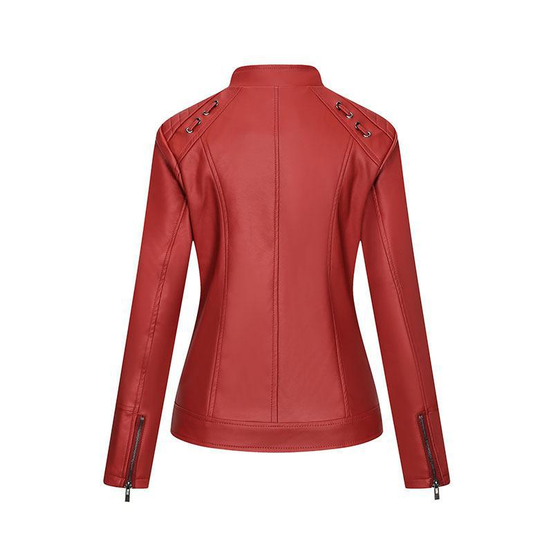 Red Leather Jacket Autumn and Winter Wear PU Leather Jacket Leather Coat